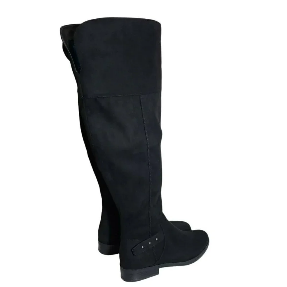 Style & Co Women Lessah Black Closed Toe Zip Over The Knee Flat Boots Size 7 7.5